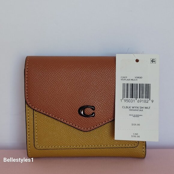 COACH Wyn Colorblocked Crossgrain Leather Small Tri-fold Wallet- Flax Multi $89⭐ - Picture 16 of 16